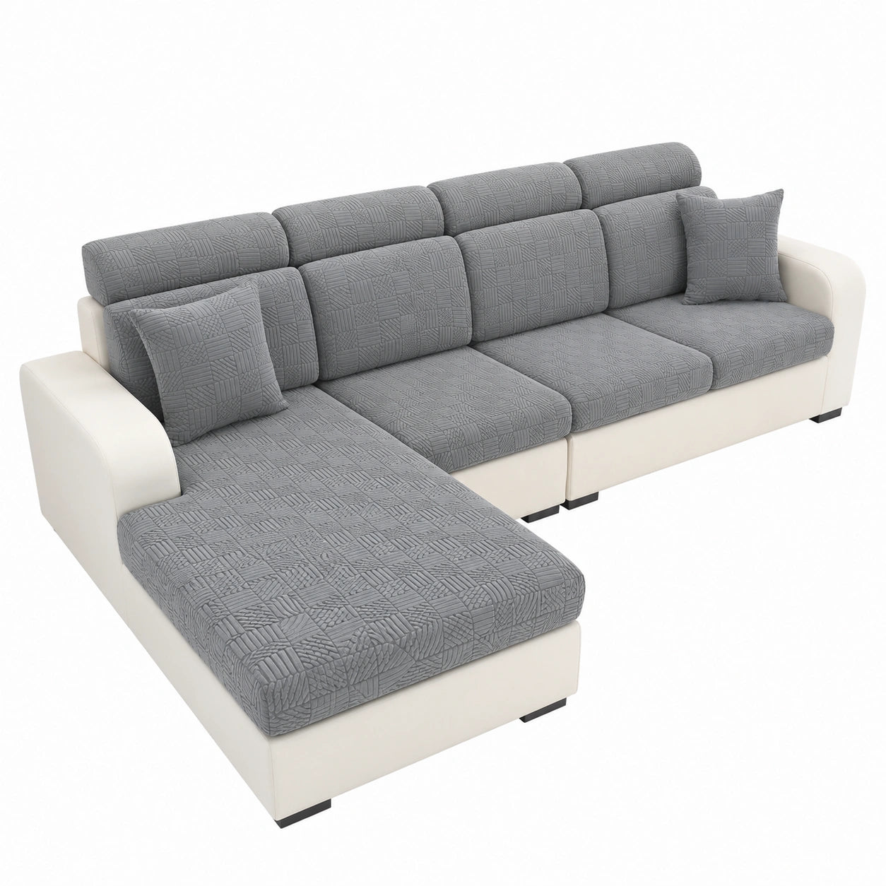 Elastischer Sofakissenbezug, waschbar und rutschfest, für Chaiselongue, hellgrau