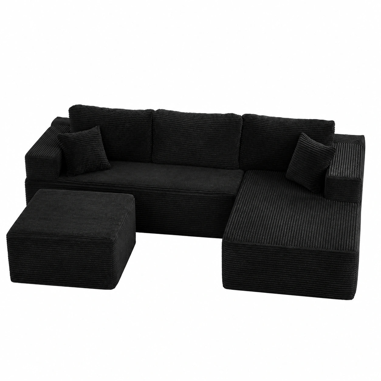 Großes U-förmiges Schlafsofa 272 cm mit Chaiselongue Links, extra Tiefe Sitztiefe, montagefrei – Ideal für Wohnzimmer & Schlafzimmer, Schwarz