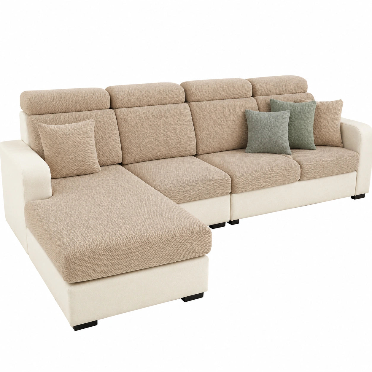 Elastischer Chaiselongue Sofakissenbezug, Khaki, L-Form, 2023