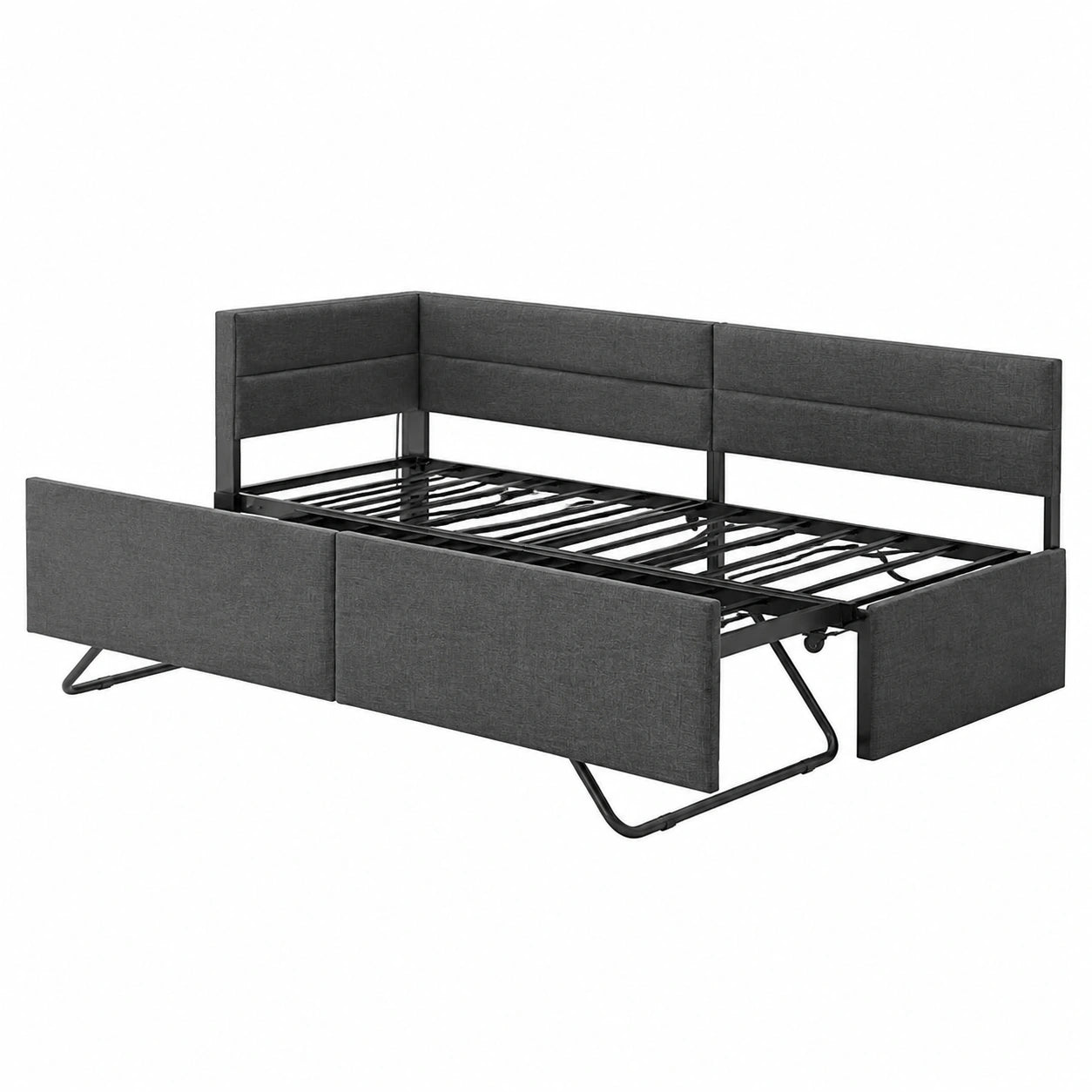 Modernes ausziehbares Schlafsofa 90/180x200 cm mit LED und USB, Leinenstoff, Dunkelgrau
