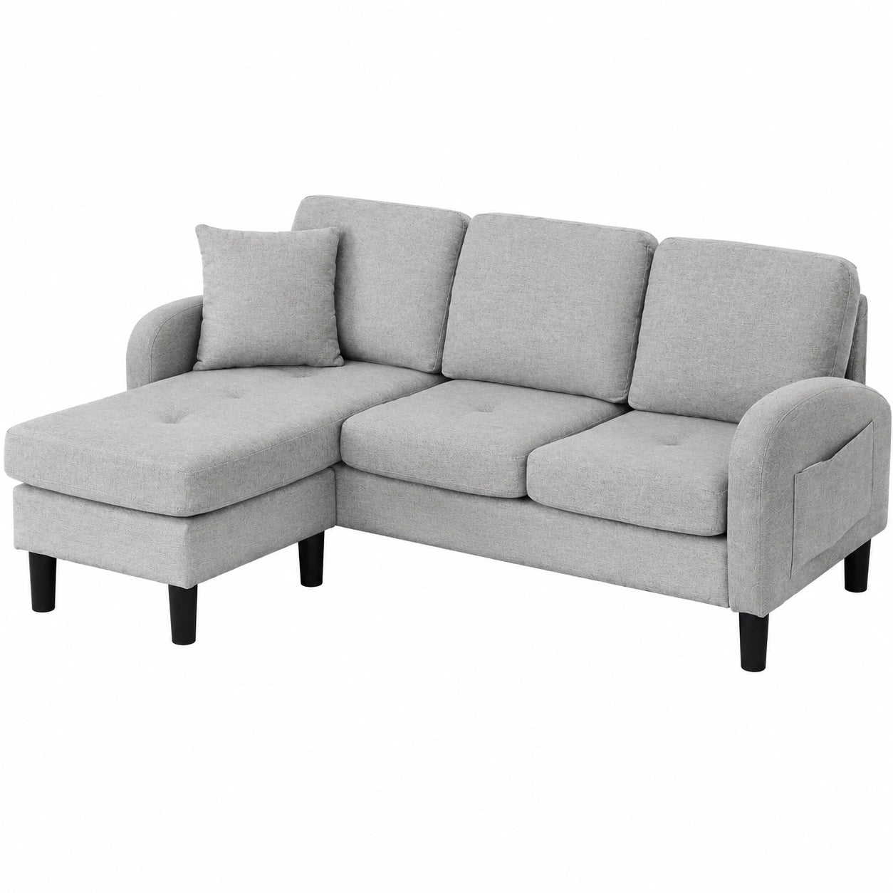 Kebnor Ecksofa mit Chaiselongue, 3-Sitzer, Modular, Baumwoll-Leinen, Kunststoffbeine, Ideal für kleine Räume, 166 x 118 x 77 cm, Grau