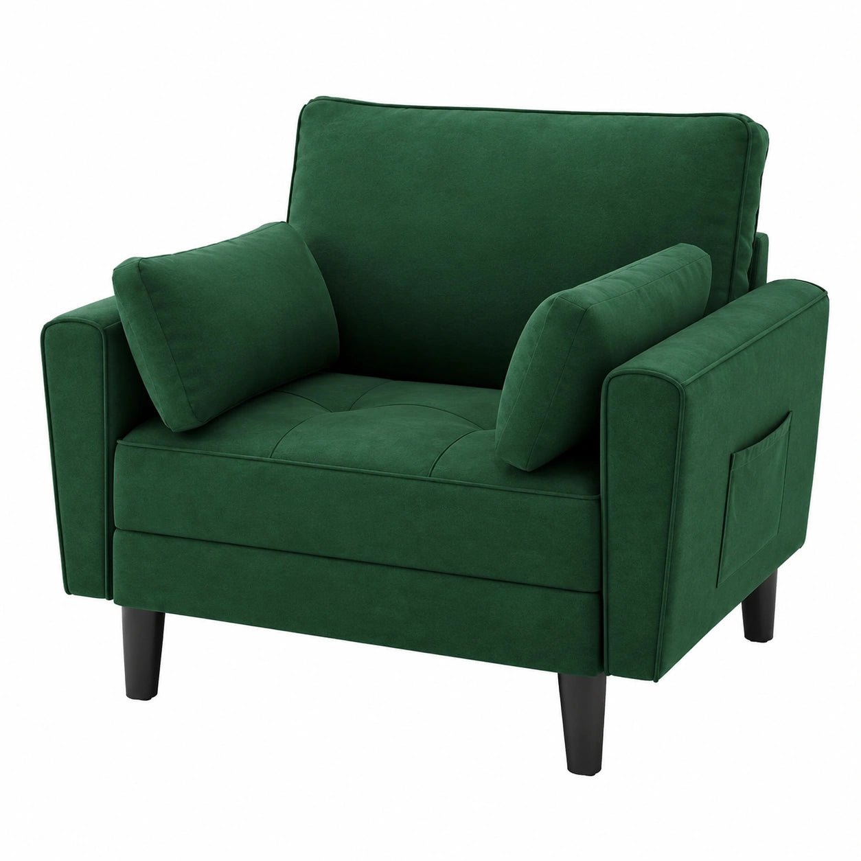 Modernes 1-Sitzer-Sofa mit Kissen und Armlehnen, Leinenstoff, Grün, Perfekt für Wohnzimmer