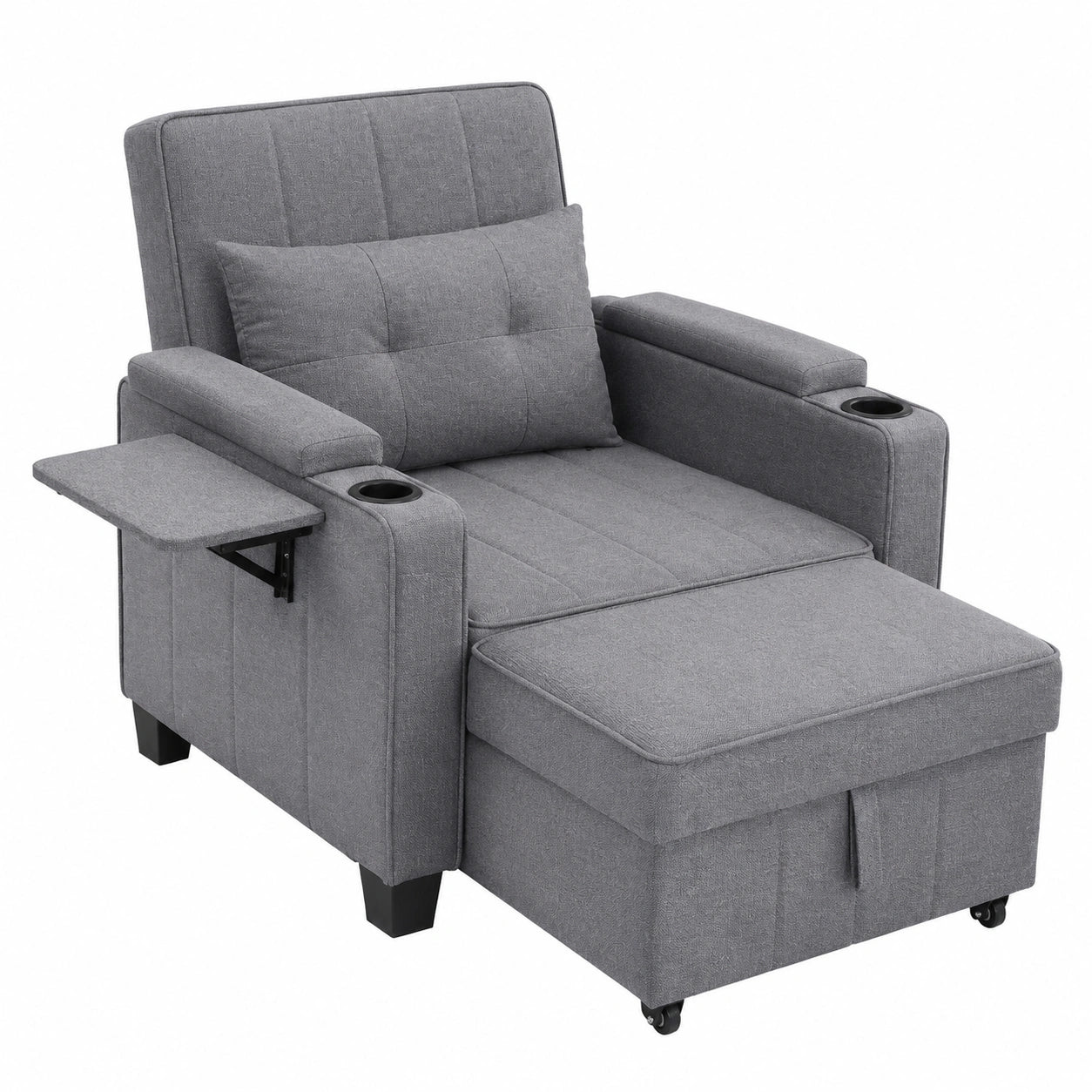 CLIPOP Multifunktionales Schlafsofa, Verstellbarer Schlafsessel mit USB-C, Stauraum & Getränkehalter, 3-fach Rückenlehne (105°-160°), Leinen Grau