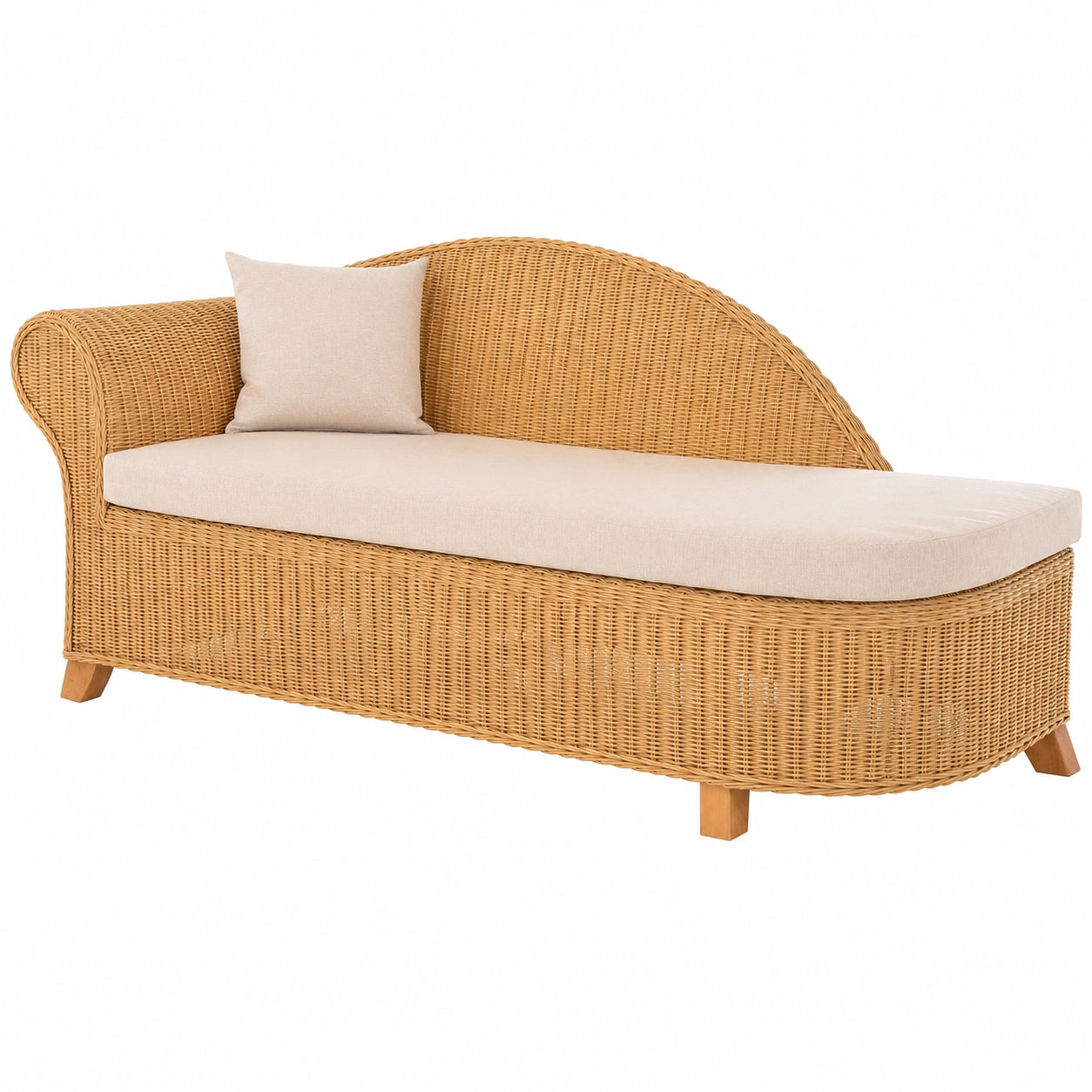 Rattan-Chaiselongue mit Polster, Links aus Honigfarben – Eleganter Loungesessel