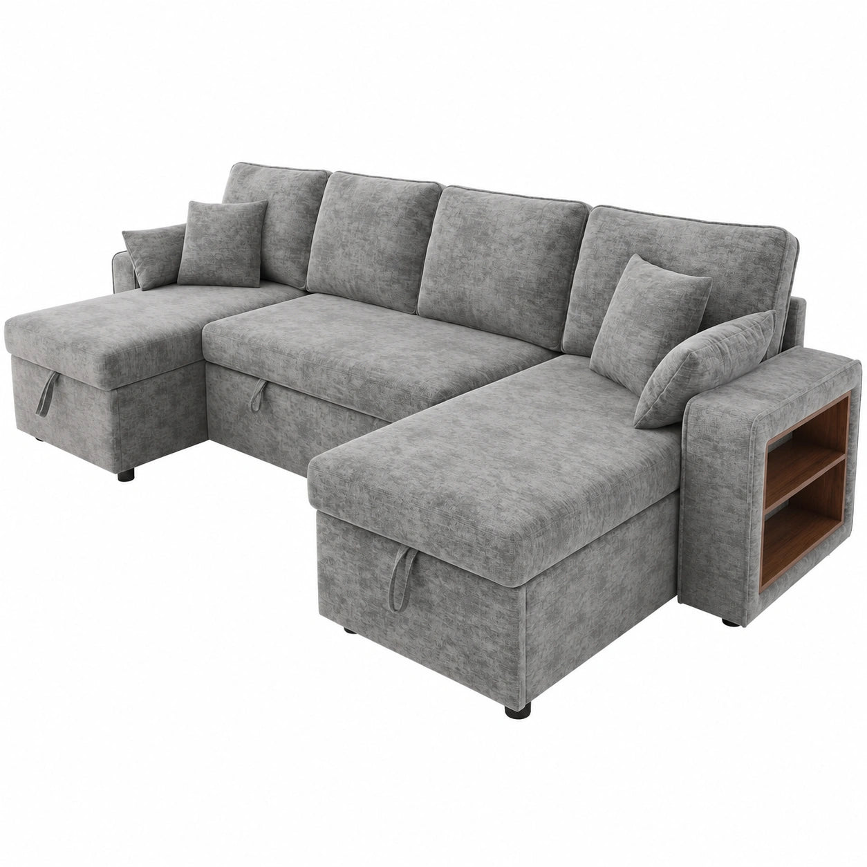 Merax U-förmiges Schlafsofa mit Stauraum, USB-Anschluss und Getränkehalter, Grau
