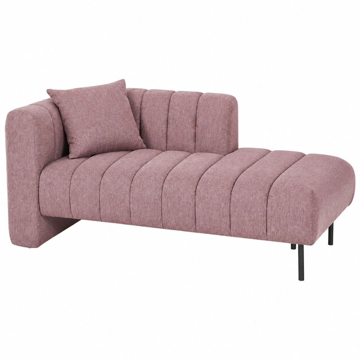 Moderne grüne Samt-Chaiselongue mit schwarzen Metallbeinen und Kissen