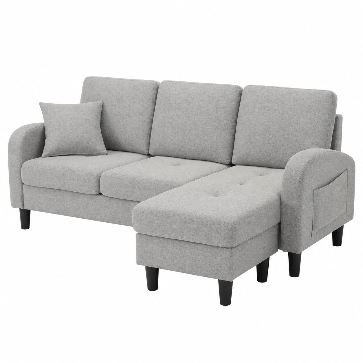 Merax 3-Sitzer L-Form Ecksofa mit Chaiselongue, Kunststoffbeinen und Baumwoll-Leinenbezug für Wohnzimmer, 166 x 118 x 77 cm, Grau