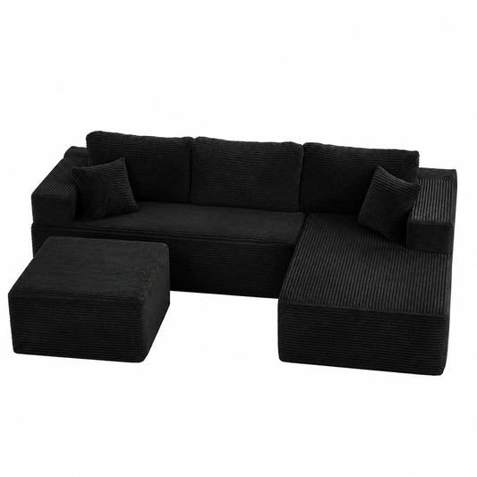 Großes U-förmiges Schlafsofa 272 cm mit Chaiselongue Links, extra Tiefe Sitztiefe, montagefrei – Ideal für Wohnzimmer & Schlafzimmer, Schwarz