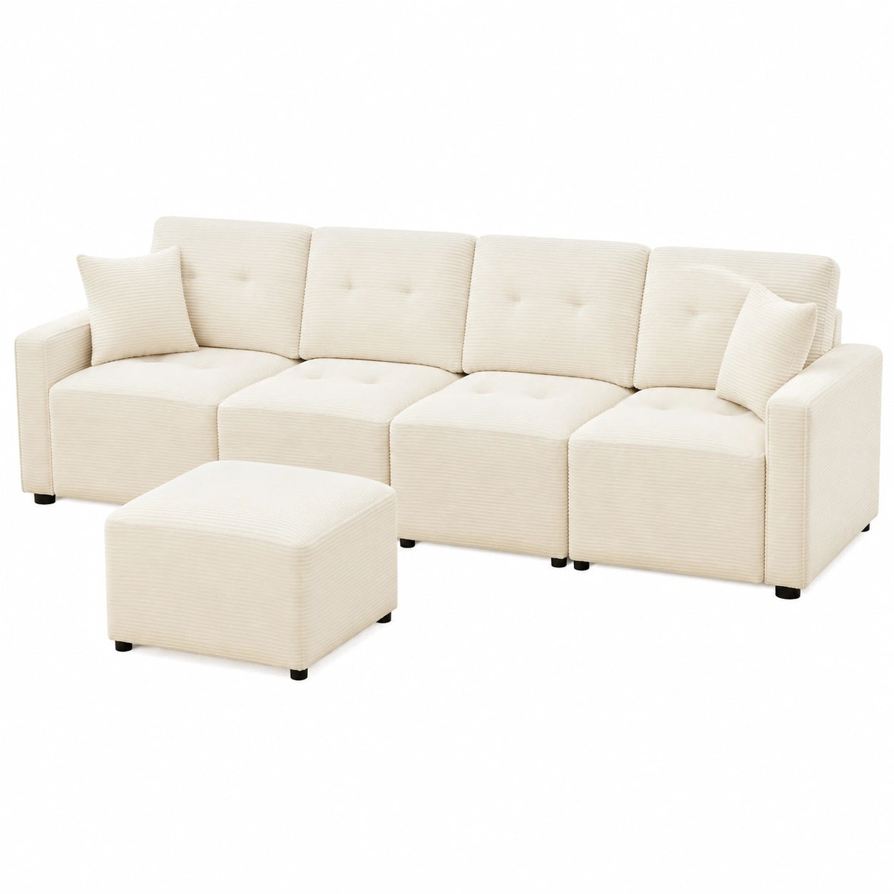 Bladez Stilvolles Ecksofa mit Stauraum und Hocker, Bequemes Cord-Sofa mit Schlaffunktion, für modernes Wohnzimmer, Beige