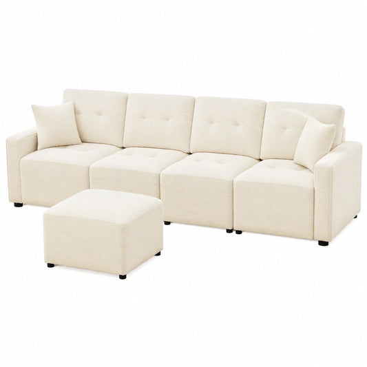 Bladez Stilvolles Ecksofa mit Stauraum und Hocker, Bequemes Cord-Sofa mit Schlaffunktion, für modernes Wohnzimmer, Beige