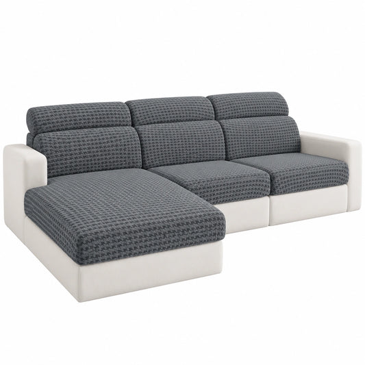 Elastischer Sofabezug, Stretch Sitzkissenhülle für L-Form Sofa, Waschbar, Hellgrau, 1-Sitzer & Chaiselongue