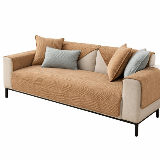Elastischer Sofabezug für Ecksofa mit Chaiselongue, Plüsch, rutschfest, für 1-4 Sitzer, Camel, 70x210 cm