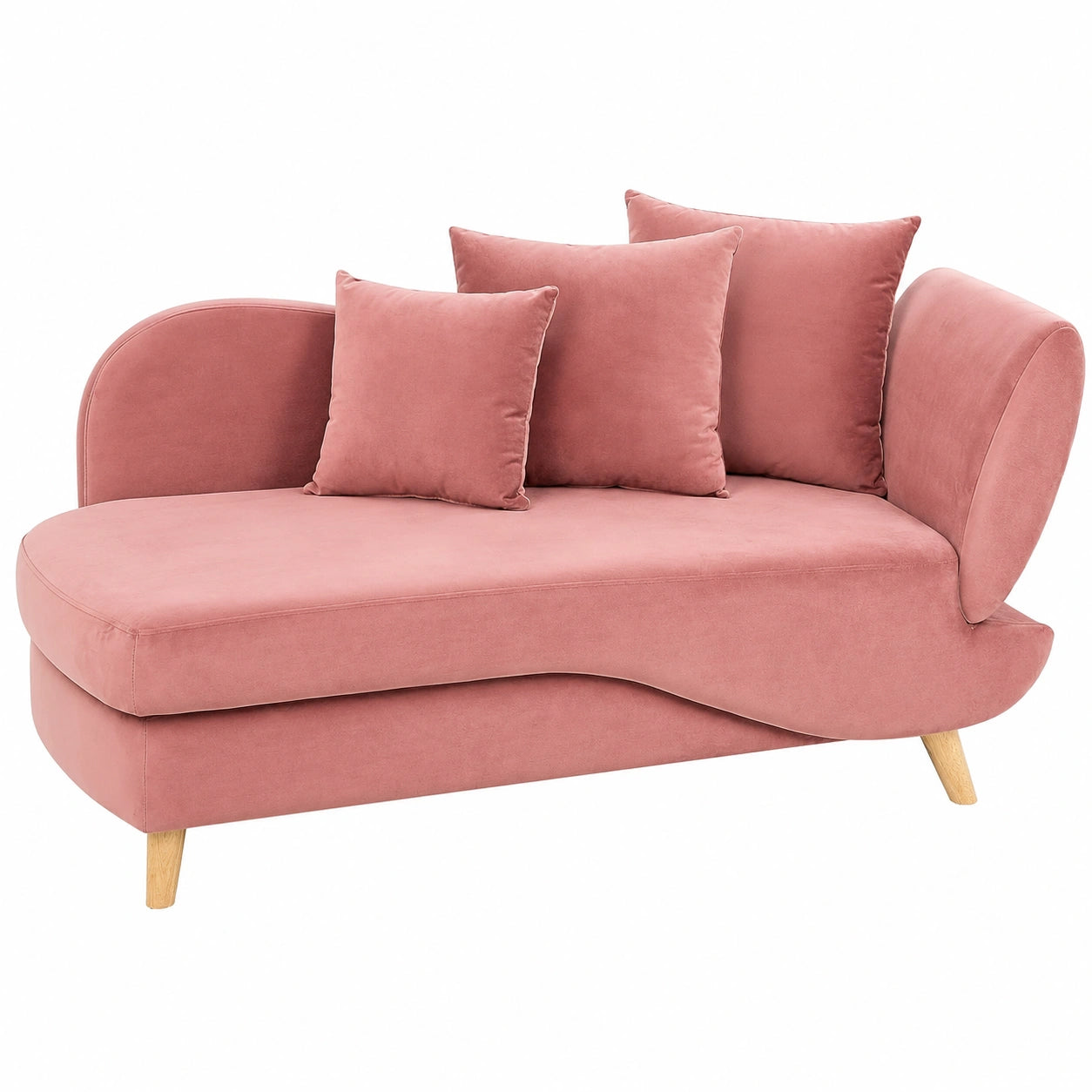 Moderne Samt-Chaiselongue in Rosa mit Stauraum und Kissen, rechtsseitig - Meri II