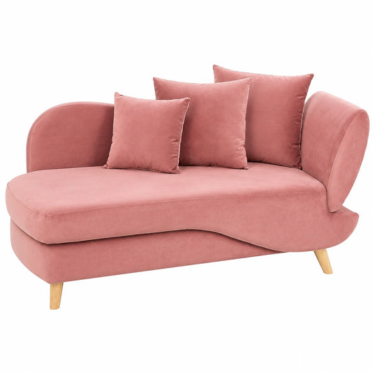 Moderne Samt-Chaiselongue in Rosa mit Stauraum und Kissen, rechtsseitig - Meri II