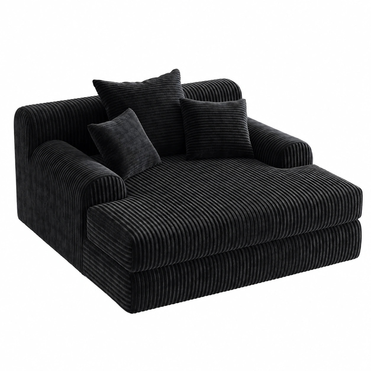 Kord-Bodensofa mit Schlaffunktion und Chaiselongue, Inklusive 3 Kissen, Schwarz, Gemütliche Wohnlandschaft, Keine Montage erforderlich