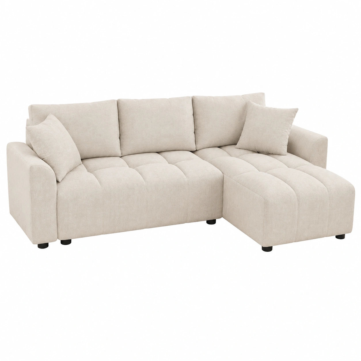 Verwandlungsfähiges 3-Sitzer L-Form Ecksofa mit Chenille Bezug und Kissen Beige