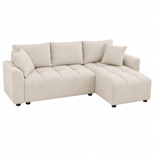 Verwandlungsfähiges 3-Sitzer L-Form Ecksofa mit Chenille Bezug und Kissen Beige