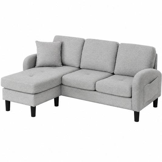 Kebnor Ecksofa mit Chaiselongue, 3-Sitzer, Modular, Baumwoll-Leinen, Kunststoffbeine, Ideal für kleine Räume, 166 x 118 x 77 cm, Grau