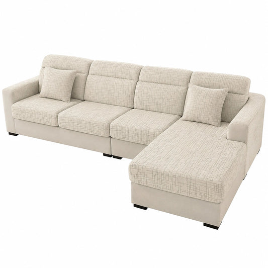 Elastischer Sofabezug für L-förmige Sitze, rutschfest, 2-Sitzer, Beige