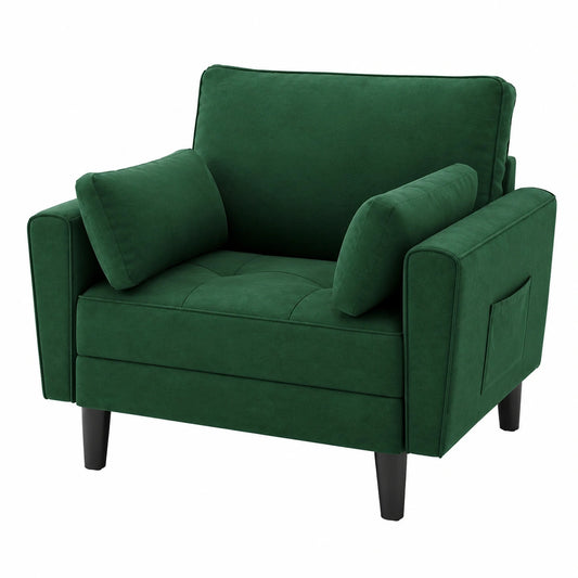 Modernes 1-Sitzer-Sofa mit Kissen und Armlehnen, Leinenstoff, Grün, Perfekt für Wohnzimmer