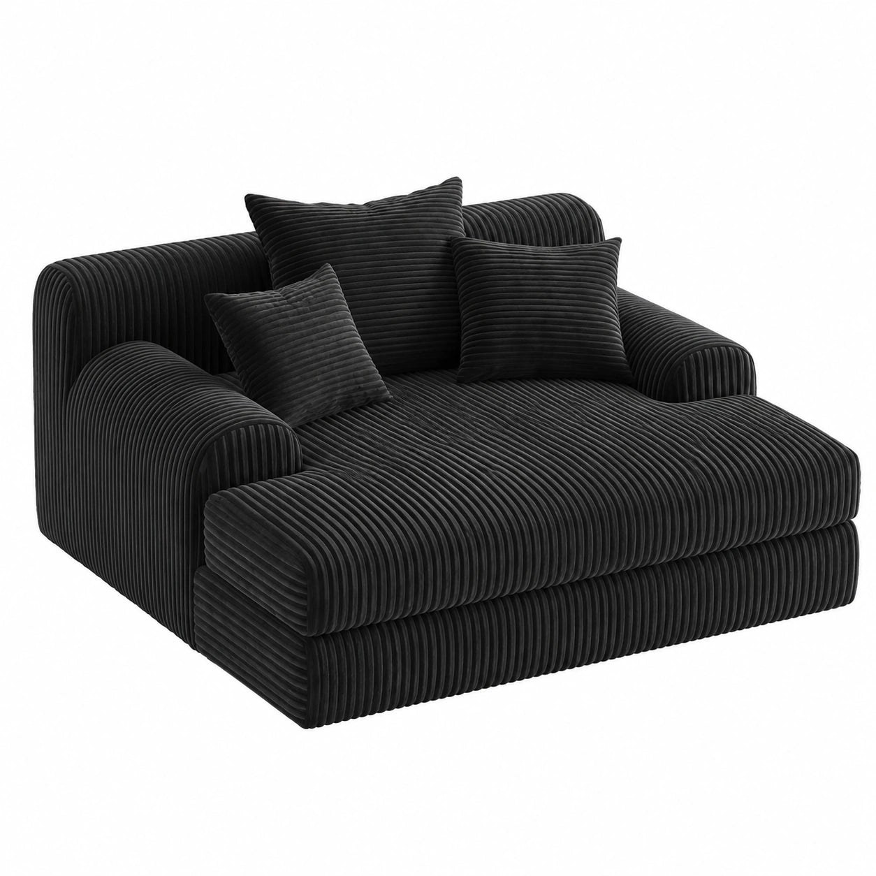 Gemütliches 2-Sitzer Bodensofa aus Kordsamt mit ergonomischem Design, inkl. 3 Kissen, ideal zum Lesen und Spielen, montagefrei, Schwarz
