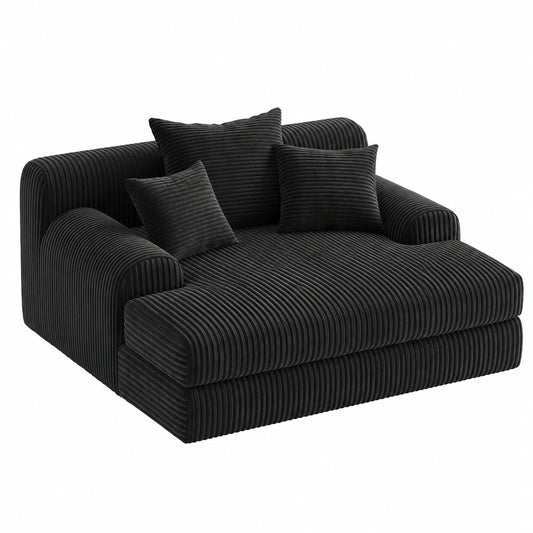 Gemütliches 2-Sitzer Bodensofa aus Kordsamt mit ergonomischem Design, inkl. 3 Kissen, ideal zum Lesen und Spielen, montagefrei, Schwarz