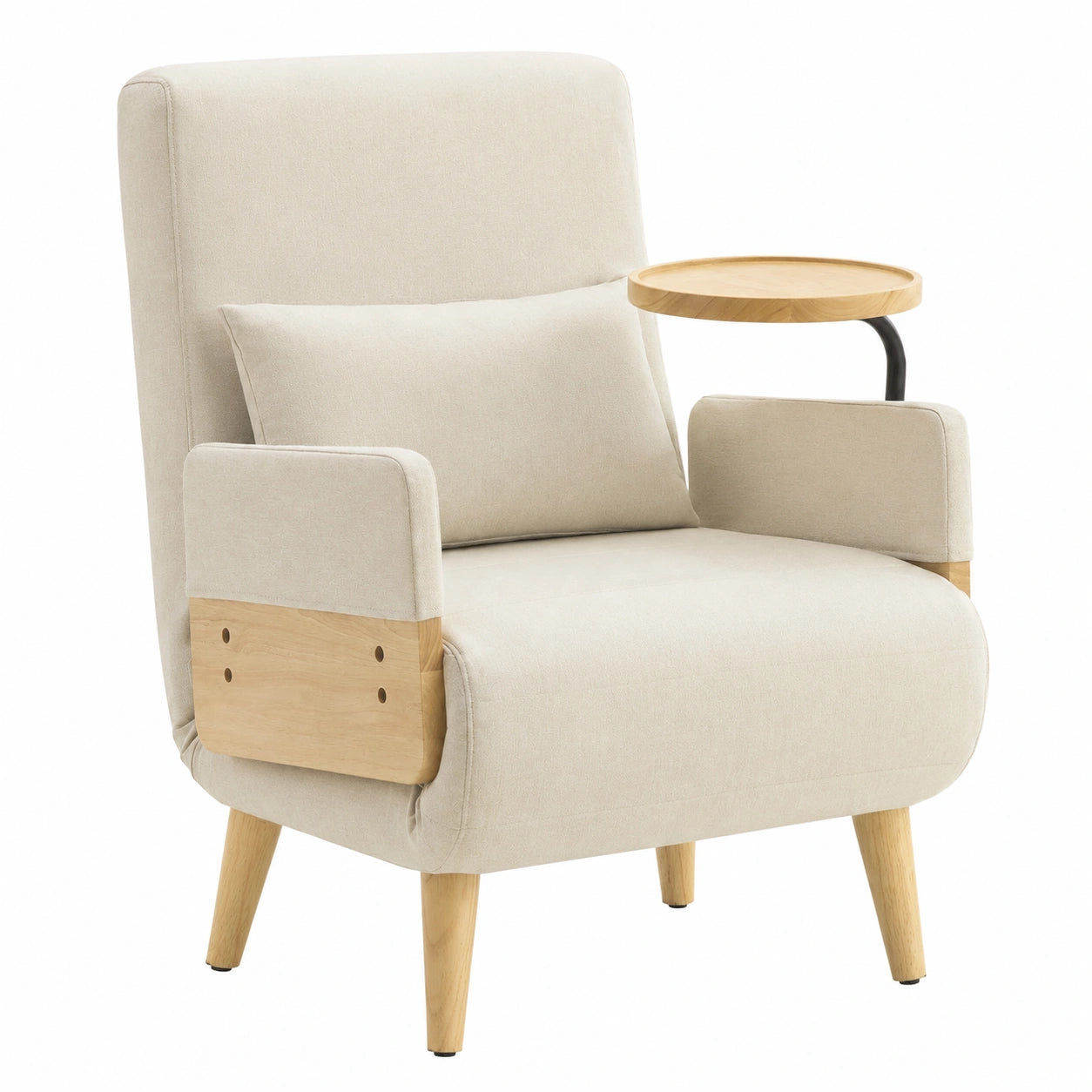 Multifunktionaler Merax Klappsessel mit Schlaffunktion, Verstellbare Rückenlehne und Holztablett, Beige