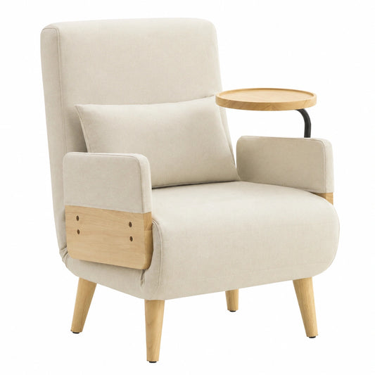 Multifunktionaler Merax Klappsessel mit Schlaffunktion, Verstellbare Rückenlehne und Holztablett, Beige
