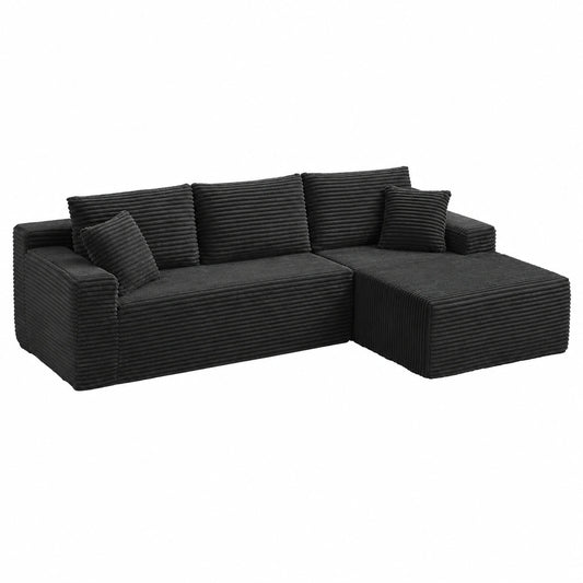 Modulares L-förmiges Schlafsofa mit Cordbezug, 3-Sitzer, linksseitige Chaiselongue, Ohne Montage, 252 x 163 cm, Schwarz