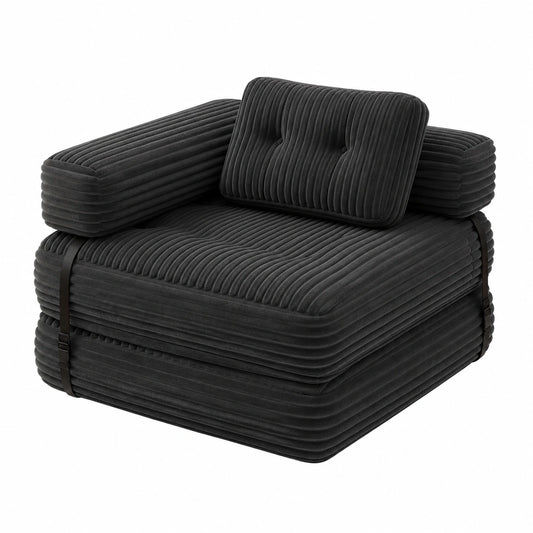 Kompaktes Schlafsofa mit verstellbarer Kopfstütze, Klappmatratze aus Cordstoff, platzsparend für kleine Räume, Größe variabel von 85x85 cm bis 170x85 cm, dunkelgrau