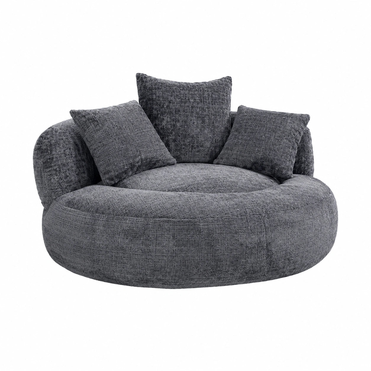 Bequemer Sitzsack mit Kissen, Runder Relaxsessel für Erwachsene und Kinder, Gemütlicher Einzelsessel für Wohnzimmer, Schlafzimmer und Spielraum, Chenille Grau