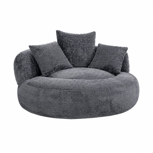 Bequemer Sitzsack mit Kissen, Runder Relaxsessel für Erwachsene und Kinder, Gemütlicher Einzelsessel für Wohnzimmer, Schlafzimmer und Spielraum, Chenille Grau
