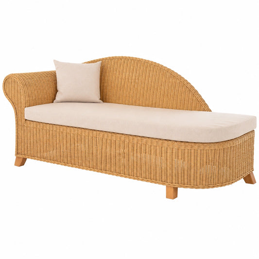 Rattan-Chaiselongue mit Polster, Links aus Honigfarben – Eleganter Loungesessel