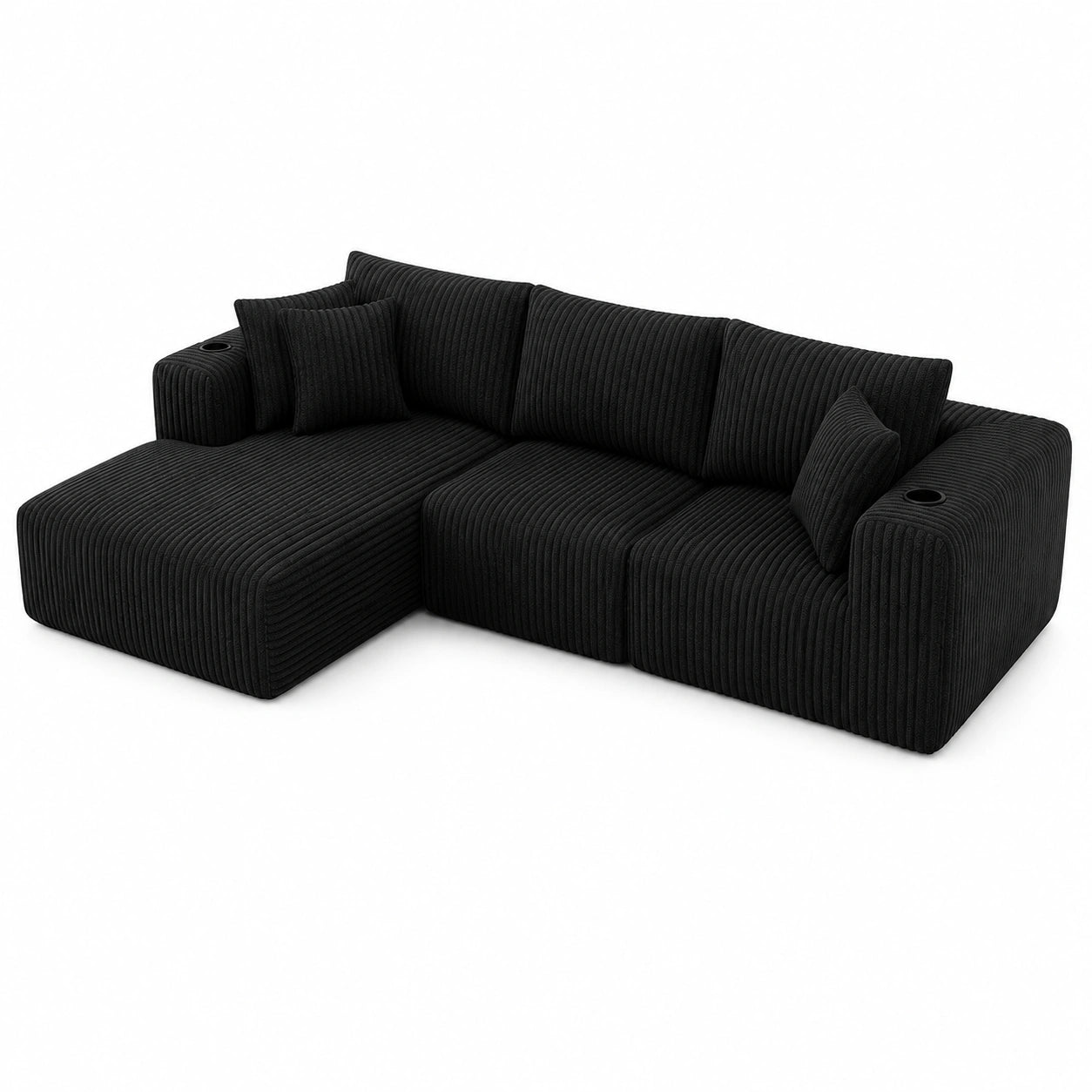 Komfortables L-förmiges Ecksofa mit Links-Chaiselongue, Weiches Plüsch-Cord-Design für Wohnzimmer