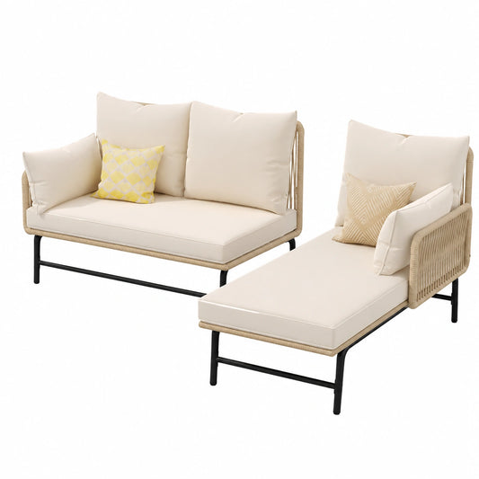 3-teiliges Gartenmöbel-Set: Chaiselongue, Zweisitzer-Sofa und Couchtisch, Outdoor Lounge für Balkon und Terrasse