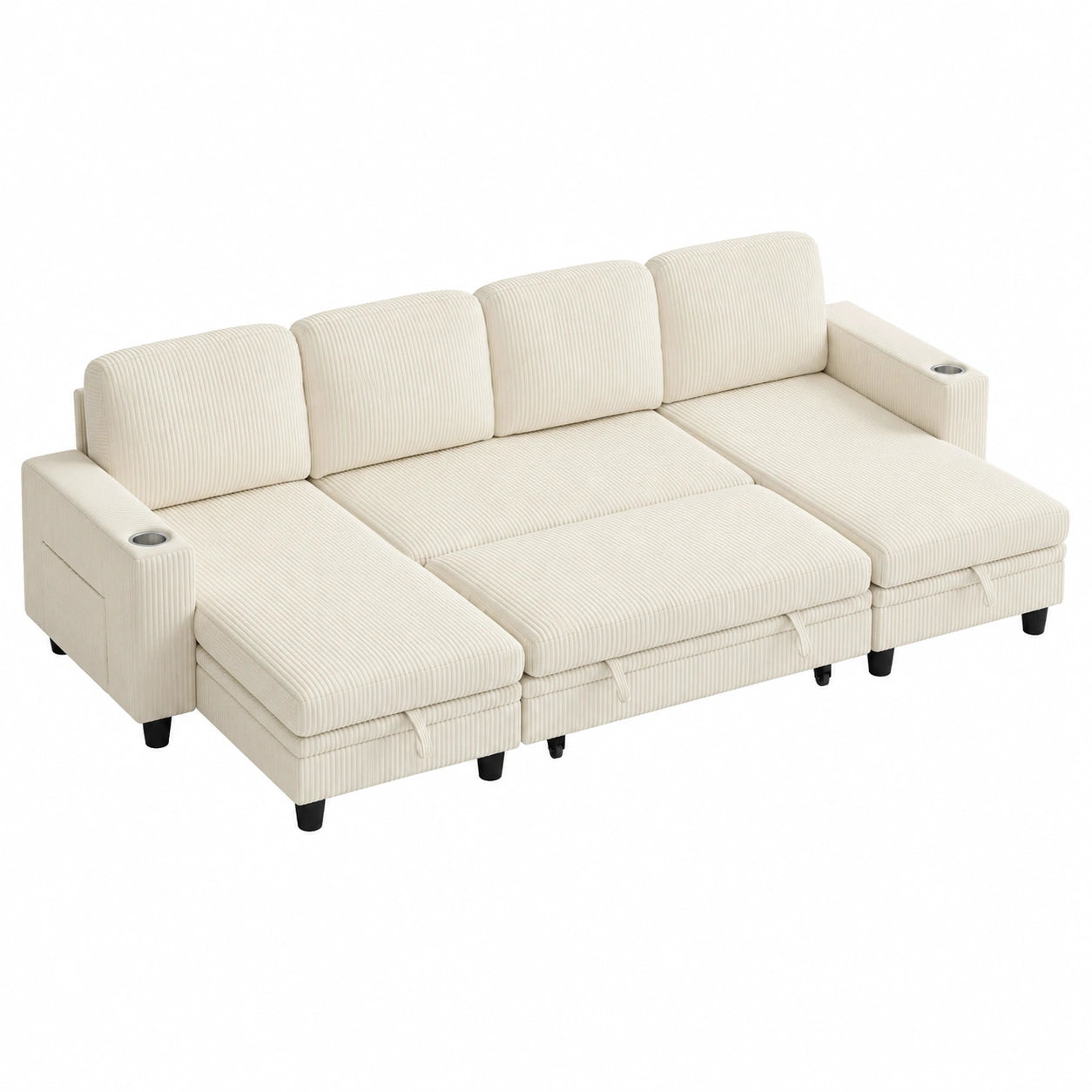 LINSY HOME Modernes Ecksofa mit Schlaffunktion, Stauraum und Cordbezug, U-förmig, Beige