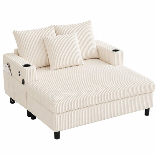 Multifunktionales Schlafsofa mit LED, USB-C & Getränkehaltern, inkl. Kissen, Beige