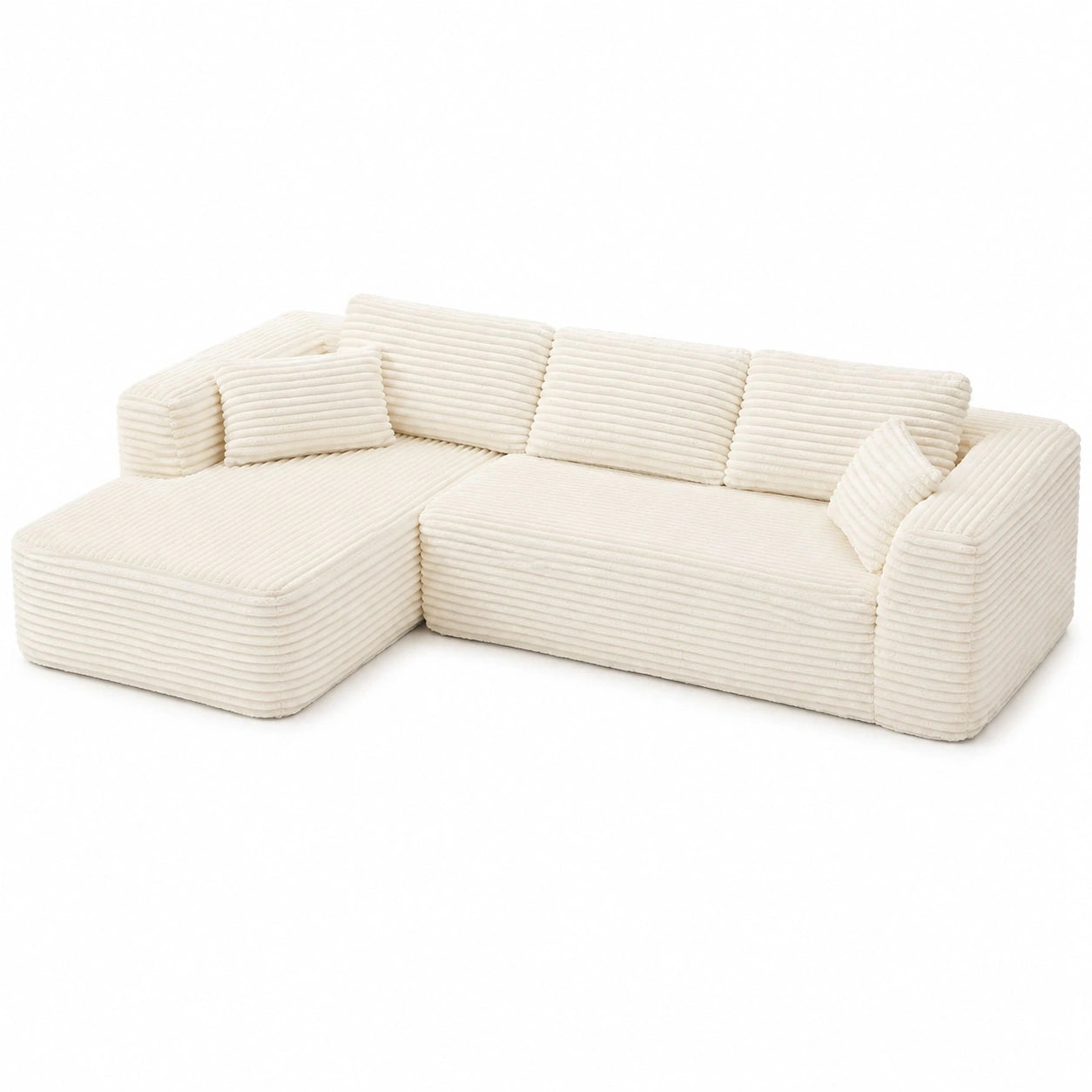 Modulares Ecksofa mit Schlaffunktion, 270cm, Cord, Beige, für Wohnzimmer