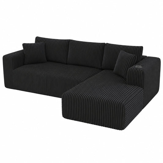 Modulares Ecksofa 275cm in L-Form, 3-Sitzer Boneless Couch aus Cordstoff, Tiefe Sitzfläche, Schlafsofa ohne Montage