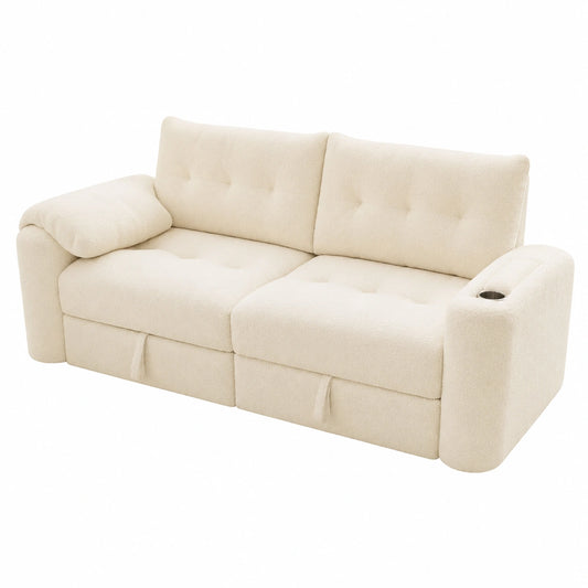 BTM 3-Sitzer Sofa mit Chaiselongue und Stauraum, verstellbare Kopfstütze, integrierter Beistelltisch Schlafsofa für Wohnzimmer Beige